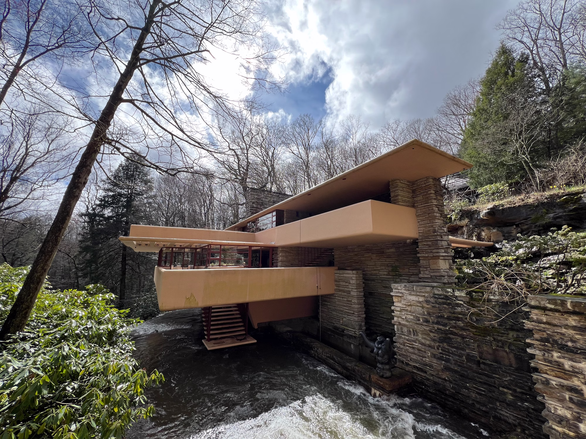 dramatic wide angle shot of Fallingwater by Frank Lloyd Wright