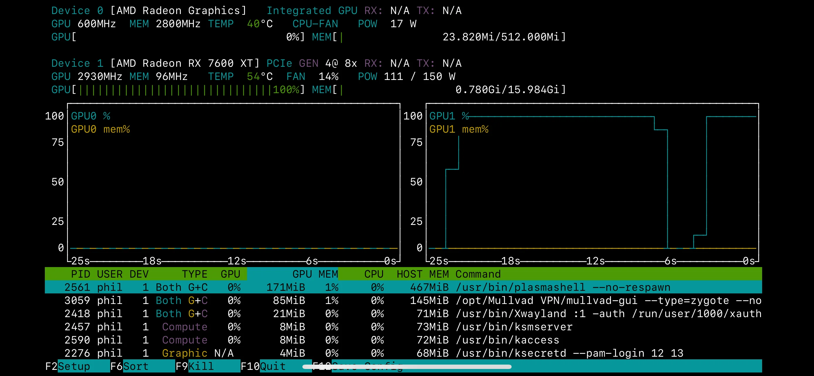 screenshot of nvtop of GPU going crazy