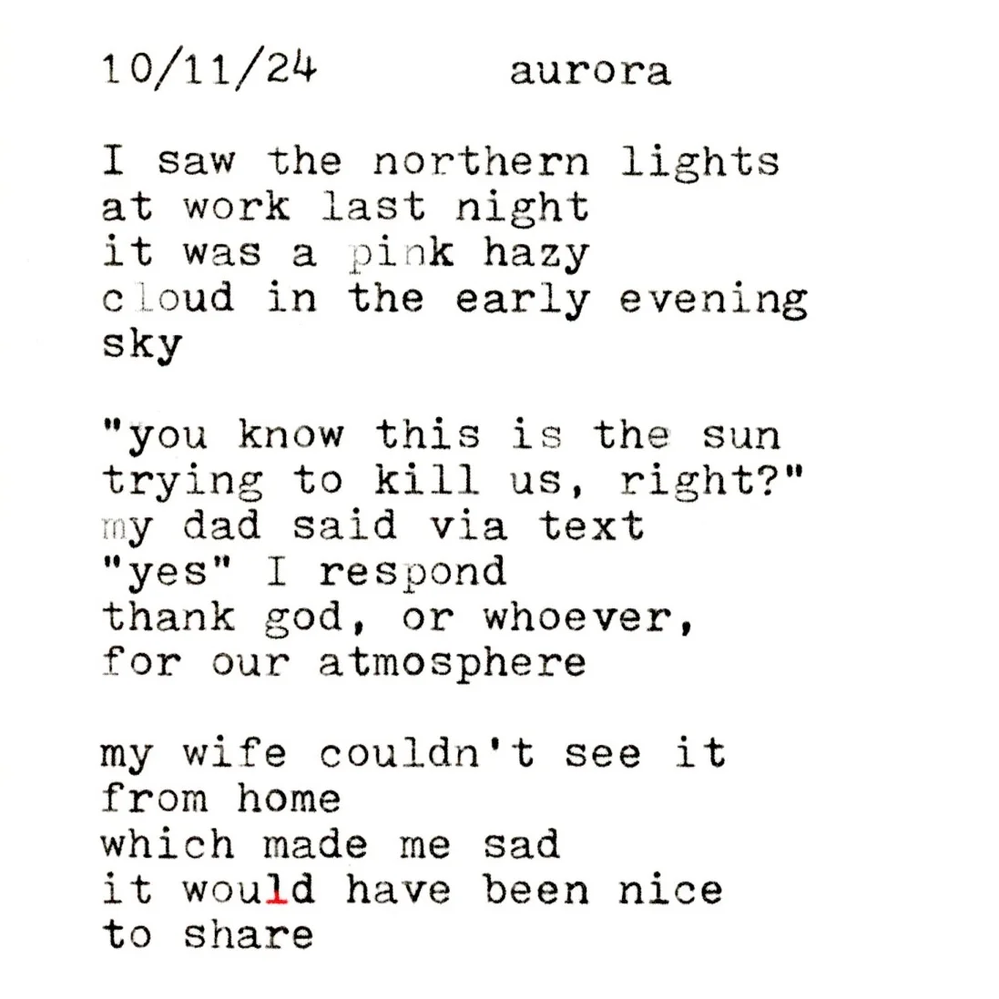 Typewritten poem on paper